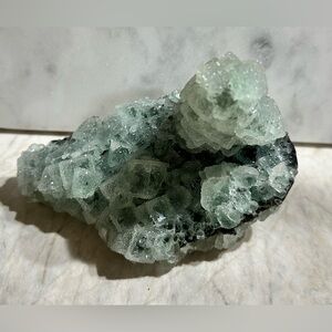 Cluster of Green Sugar Fluorite with Druzy Quartz